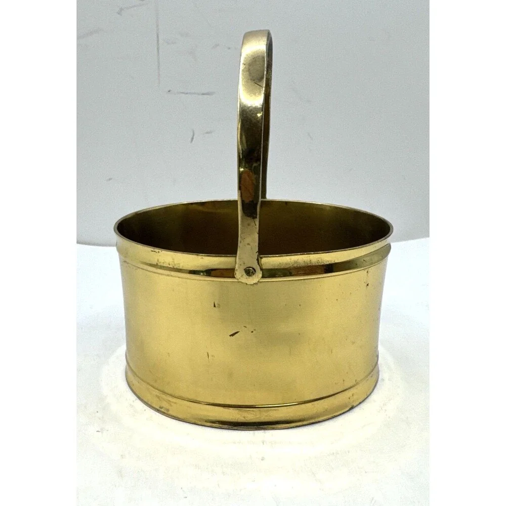 Vtg Solid Brass Round Oval Shape Planter Handles 4 x 2.5 Rustic Cottage Decor